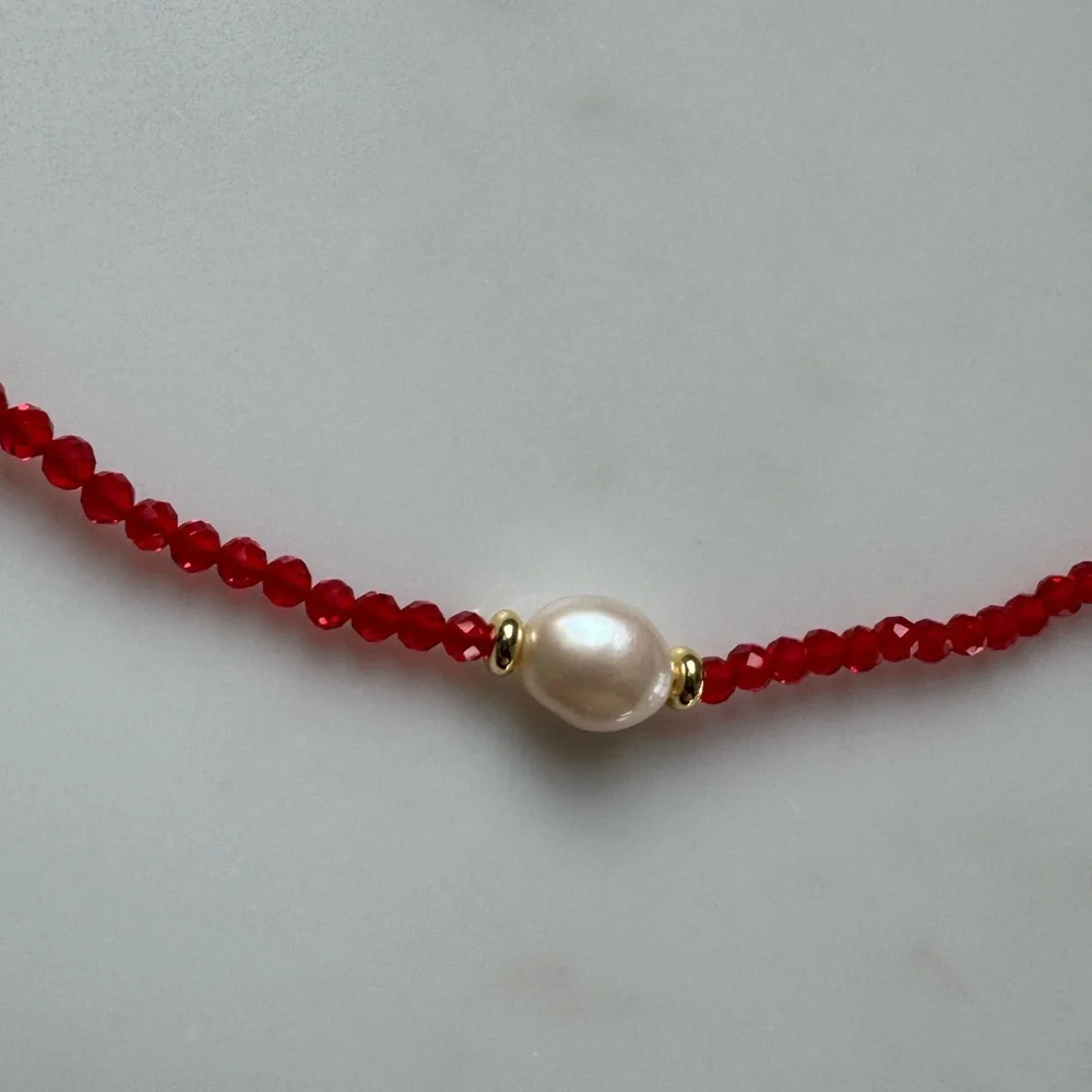 NWOT Tuckernuck Jewelry Red Spinel and Pearl Choker Necklace